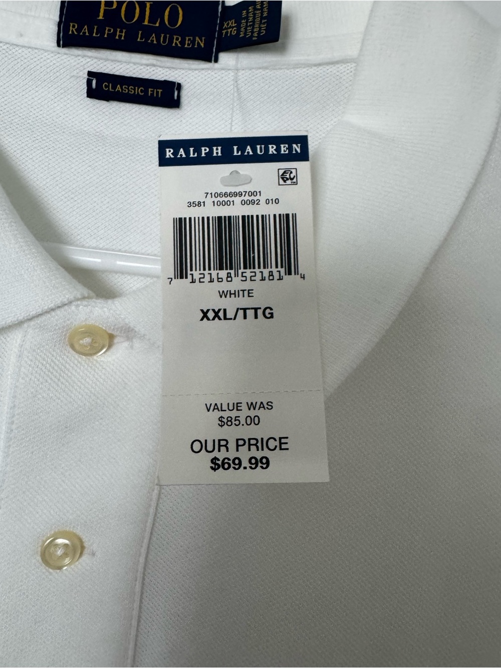 Ralph Lauren White Polo with Navy Pony Logo - Picture 4 of 9